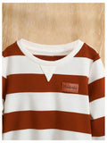 Verdusa Boy's Stripe Print Letter Patchwork Pullover Sweatshirt Brown Size 7Y by Deal US