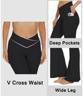 Flare Crossover Leggings with Pockets High Waisted Yoga Pants Black XS by Deal US