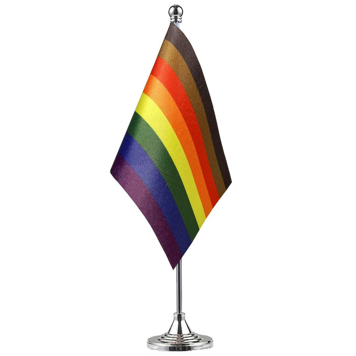 Philadelphia Rainbow Pride Table Flag with Stand Small Mini 4x6 Inches by Deal US