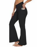 Flare Crossover Leggings with Pockets High Waisted Yoga Pants Black XS by Deal US