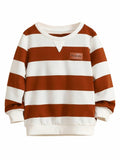 Verdusa Boy's Stripe Print Letter Patchwork Pullover Sweatshirt Brown Size 7Y by Deal US
