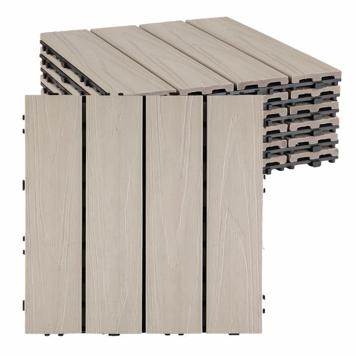 Famobay WPC Patio Deck Tiles 3D Organic White 12x12in 6pcs Durable Waterproof by Deal US