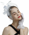 Kidukso Fascinators Hat Vintage 1930s Derby Mesh Veil Feathers White by Deal US