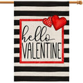Hello Valentine Watercolor Stripes House Flag Love Heart 28x40 Inch Burlap by Deal US