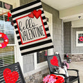 Hello Valentine Watercolor Stripes House Flag Love Heart 28x40 Inch Burlap by Deal US