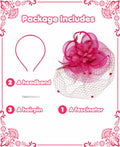 Kidukso Fascinators Hat Vintage 1923s Derby Mesh Veil Feathers Rose Red by Deal US