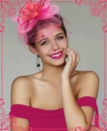 Kidukso Fascinators Hat Vintage 1923s Derby Mesh Veil Feathers Rose Red by Deal US