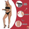 Voiiake Red Devil Horns Headband & Fishnet Thigh High Stockings Set by Deal US