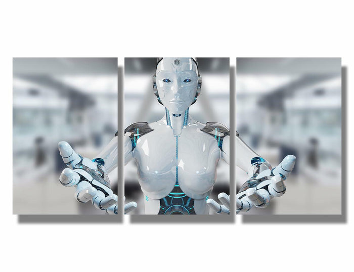 3 pcs AI Machine Learning Robot Human Touch Canvas Wall Art 36x16 by Deal US