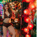Voiiake Red Devil Horns Headband & Fishnet Thigh High Stockings Set by Deal US
