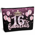 AWSICE Makeup Bag Black Pink 16 Fabulous Birthday Gift for Girls by Deal US