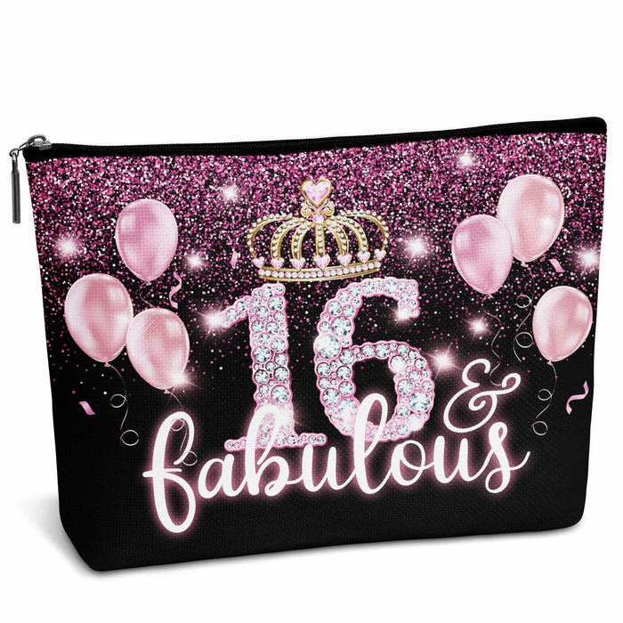 AWSICE Makeup Bag Black Pink 16 Fabulous Birthday Gift for Girls by Deal US