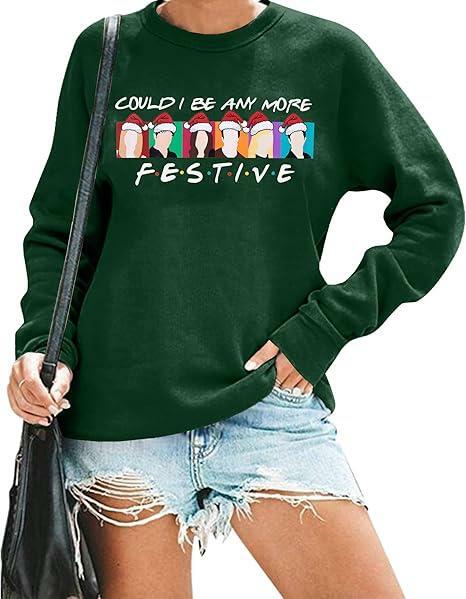 FASHGL Christmas Friends Sweatshirt Women Long Sleeve Green, XL by Deal US