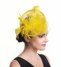 SAFERIN Fascinator Hair Clip Bowler Feather Flower Veil Wedding Hat Yellow by Deal US