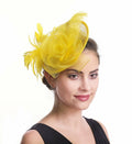 SAFERIN Fascinator Hair Clip Bowler Feather Flower Veil Wedding Hat Yellow by Deal US