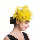SAFERIN Fascinator Hair Clip Bowler Feather Flower Veil Wedding Hat Yellow by Deal US