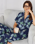 Ekouaer Women Pajamas Set Button Down Short Sleeve Navy Size Small by Deal US