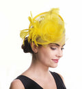 SAFERIN Fascinator Hair Clip Bowler Feather Flower Veil Wedding Hat Yellow by Deal US