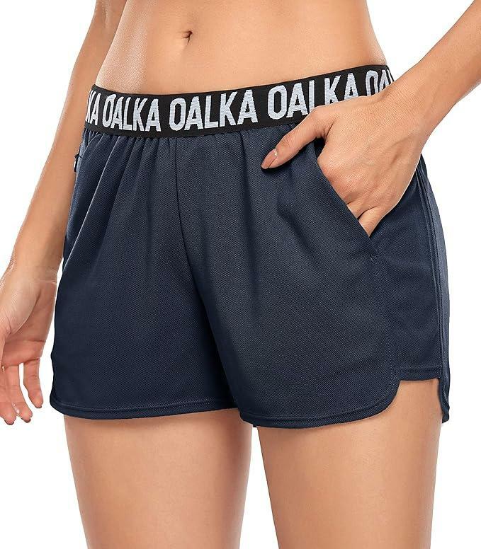 Oalka Women's Running Shorts Out Side Pockets Athletic Denim Blue Size XXL by Deal US