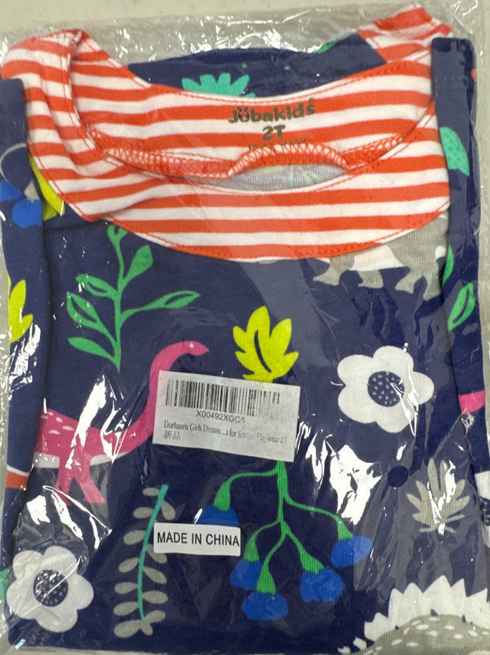 Dorhaeris Girls Cotton Long Sleeve Dinosaur A-line Crewneck Dress Size 2T by Deal US