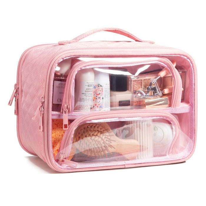 FUNSEED Clear Travel Toiletry Bag Large Organizer Pink Multiple Compartments by Deal US