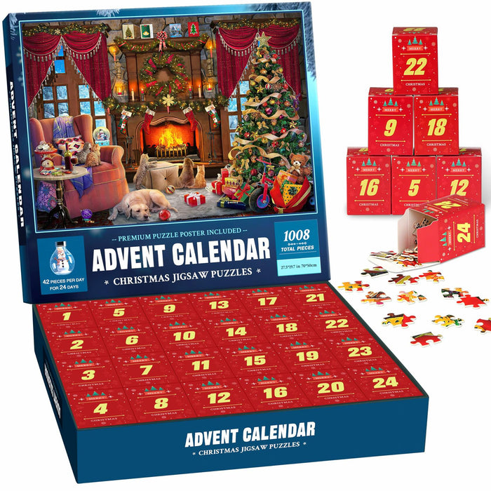 Christmas Puzzle Advent Calendar 2025 Fireplace 1008 Pieces 24 Parts by Deal US