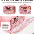 FUNSEED Clear Travel Toiletry Bag Large Organizer Pink Multiple Compartments by Deal US