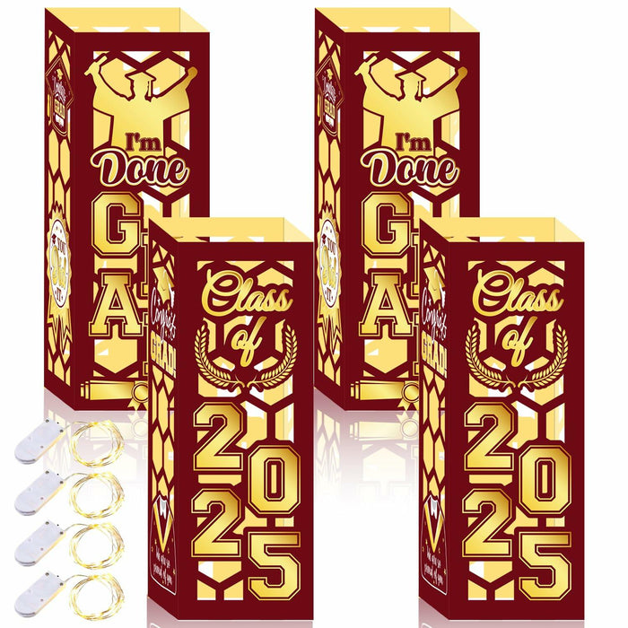 6 Pcs Graduation Table Centerpieces Lantern Boxes LED Light Red Class 2025 by Deal US