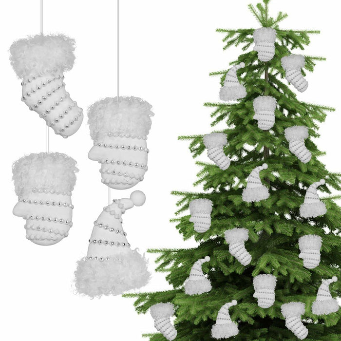 RoseCraft Christmas Ornaments 9PCS Socks Hat Tree Decor White Silver by Deal US