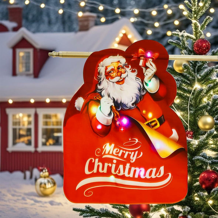 Alupssuc Lighted LED Santa Claus Garden Flag 20x15 Inch Red Double Sided by Deal US