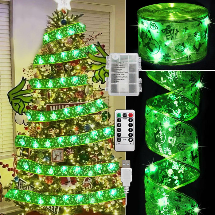 Vloso Christmas Tree Ribbon Lights 66Ft 200 LED Remote Timer Battery USB by Deal US