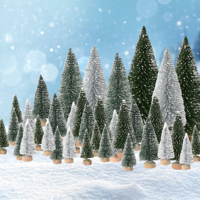 36PCS Bottle Brush Christmas Trees Multi-Size Table Decor with Wood Base by Deal US