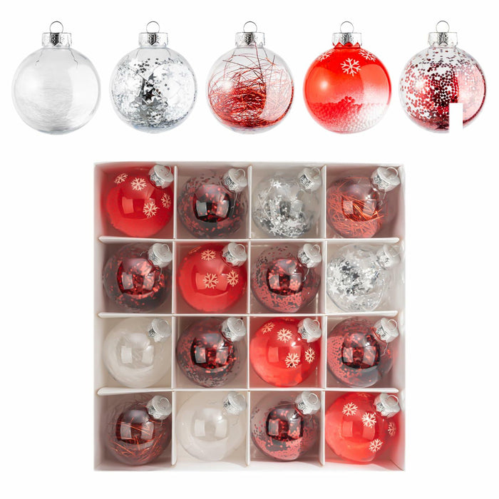 16PCS Clear Red Christmas Balls Ornaments 3.15in Shatterproof Hanging Set by Deal US