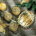 Christmas Ball Ornaments 4pc Set Champagne Pinecone Rattan String Decor by Deal US