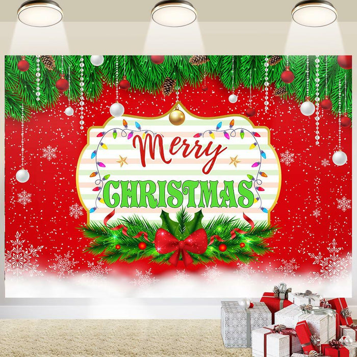 Merry Christmas Backdrop Red Green Balls Leaves Party Decoration 7x5Ft by Deal US