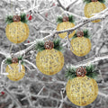 Christmas Ball Ornaments 4pc Set Champagne Pinecone Rattan String Decor by Deal US