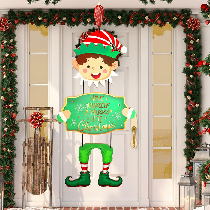 [Like New] Elf Boys Hanging Sign with Lights Wooden Christmas Decor Indoor Outdoor by Deal US