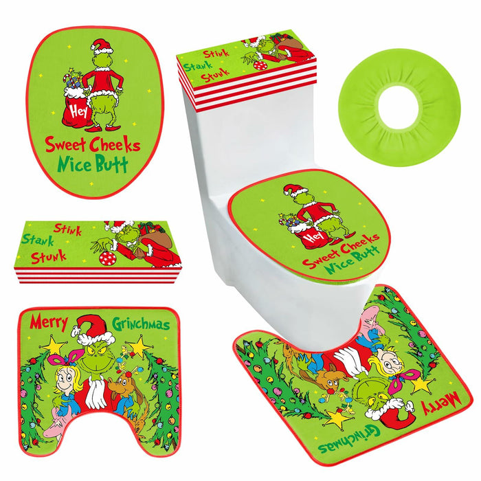 Funny Christmas Toilet Seat Cover Set 4pcs White Elephant Bathroom Decor by Deal US