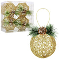 Christmas Ball Ornaments 4pc Set Champagne Pinecone Rattan String Decor by Deal US