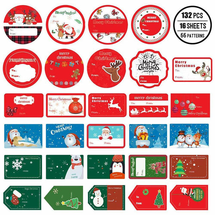 132 PCS Christmas Tags Stickers Santa Snowmen Xmas Tree Deer Labels by Deal US