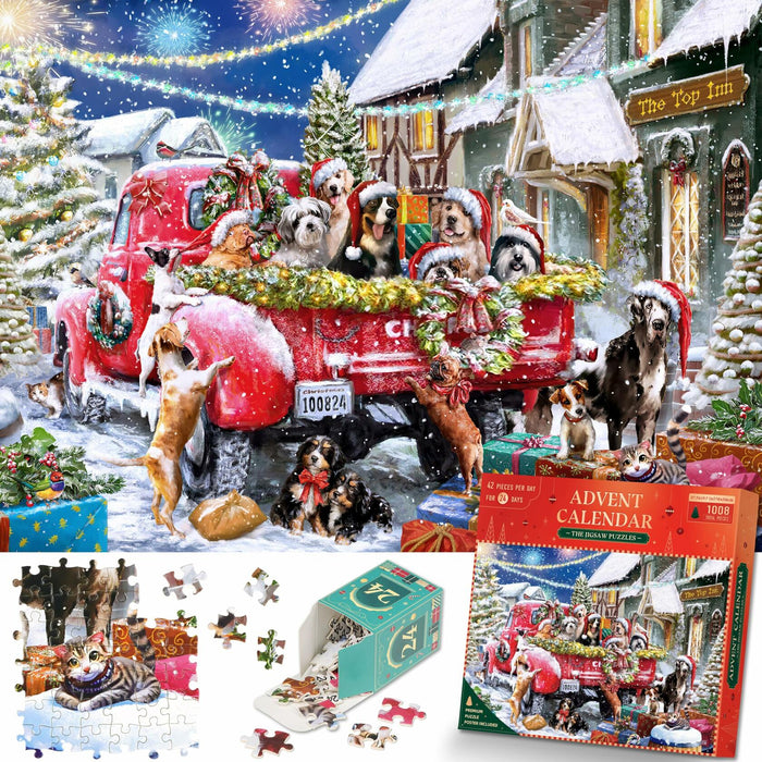 Alagoo 2025 Holiday Jigsaw Puzzle Advent Calendar Puppy & Cat 1008 pcs by Deal US
