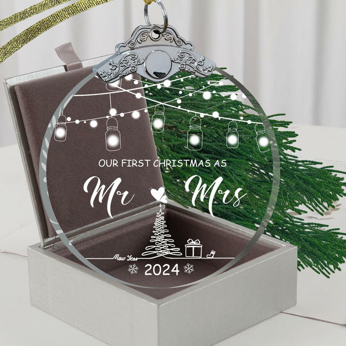 Unique 2024 Crystal Glass Wedding Ornament Mr and Mrs Gift for Couples by Deal US