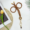 Wood Beaded Lanyards Set Boho Teacher ID Badge Holder Clip White Brown Large by Deal US