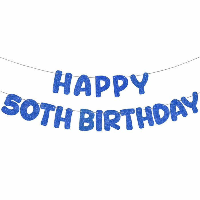 Fulmoon 50th Birthday Banner Pre Strung Glitter 11.5ft Champagne Gold by Deal US