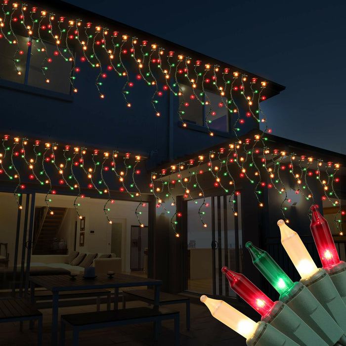 RECESKY Christmas Icicle Curtain Lights 7.7ft 100 Multi Color Indoor Outdoor by Deal US