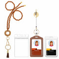 Wood Beaded Lanyards Set Boho Teacher ID Badge Holder Clip White Brown Large by Deal US
