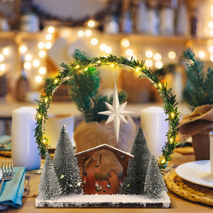 Cinnvoice LED Wooden Nativity Set Christmas Decoration Indoor Tabletop Display by Deal US