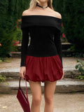GEMEIQ Women's Sexy Off Shoulder Long Sleeve Party Mini Dress Wine Red Size M by Deal US