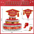 2025 Graduation 3 Tier Red Gold Grad Cap Cake Cash Gift Party Supplies by Deal US