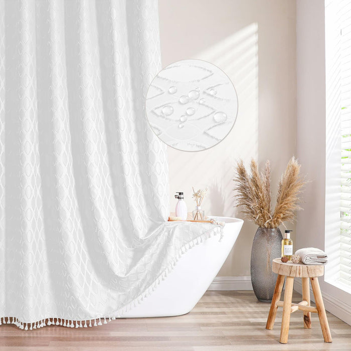 QiyI White Small Stall Shower Curtain Tassel Tufted Geometric 36x72 Inch by Deal US